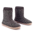 Men's grey fuzzy boot slippers with ribbed cuffs and stitched moccasin-style sole