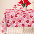 Pink rectangular tablecloth with red and pink hearts and romantic message icons