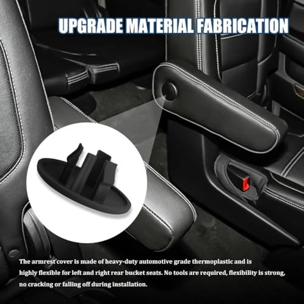 Black armrest cap cover on center console armrest, with round snap-on pad