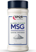 Plant-based MSG seasoning jar with black lid, 12 oz gluten-free flavor enhancer.