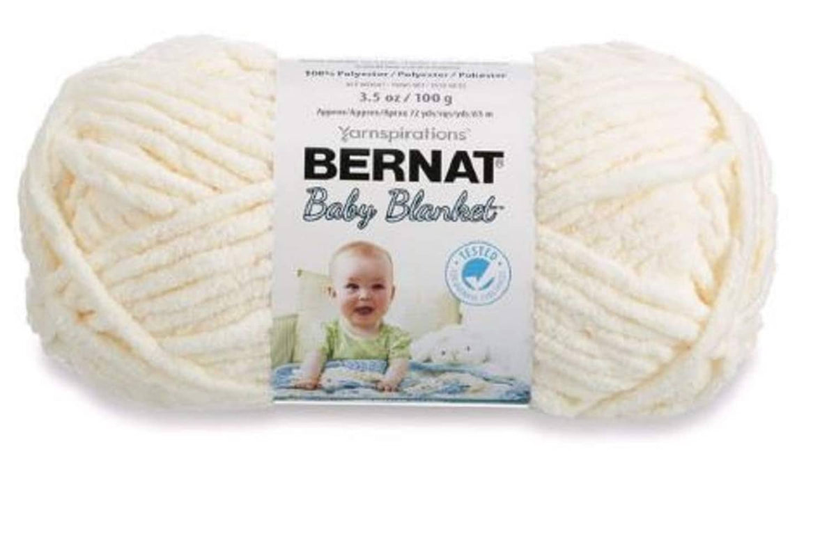 Bernat Baby Blanket yarn in Vanilla, single skein with front packaging label