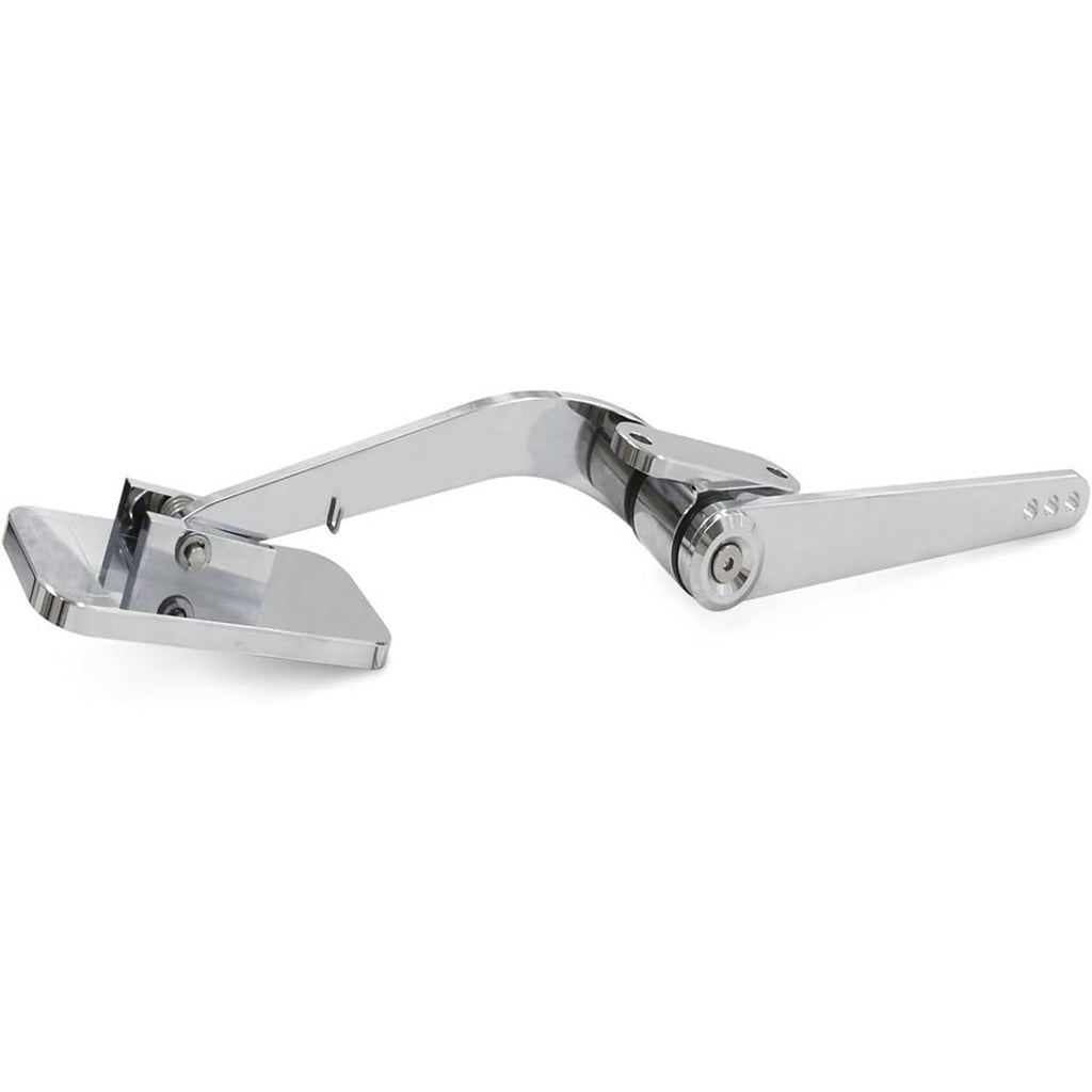 Polished aluminum gas pedal with long arm, bracket mounts, and round pivot assembly