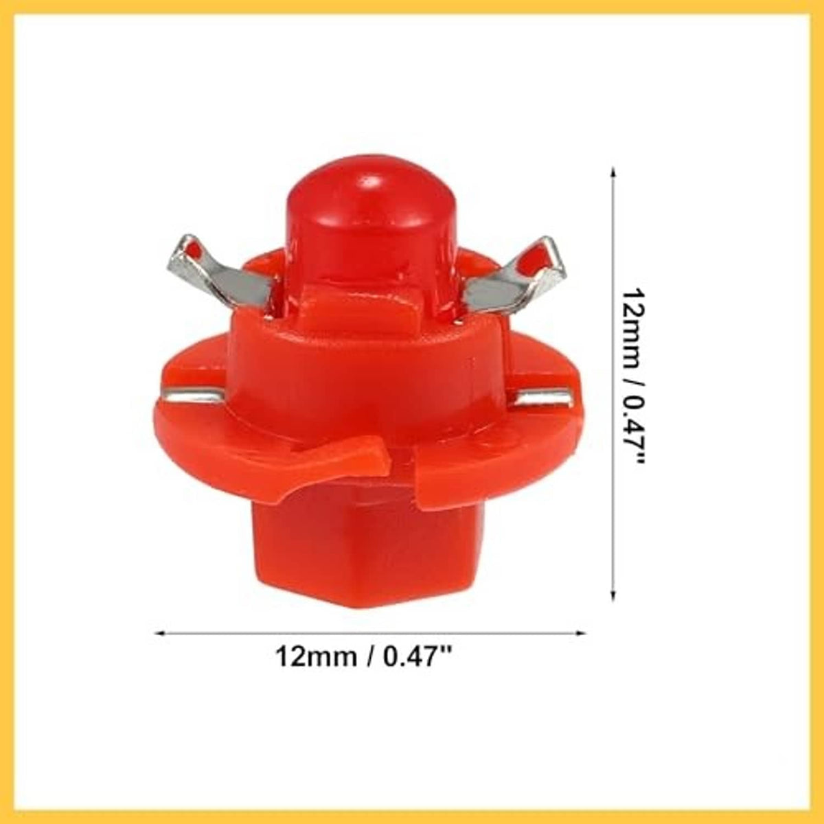 Red B8.4D LED dashboard bulb with silver metal pins and round red housing