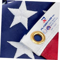 Close-up of American flag stars and stripes with brass grommet at the corner