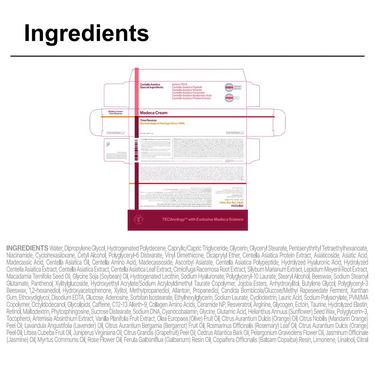 Product ingredients information diagram on a cream package label layout