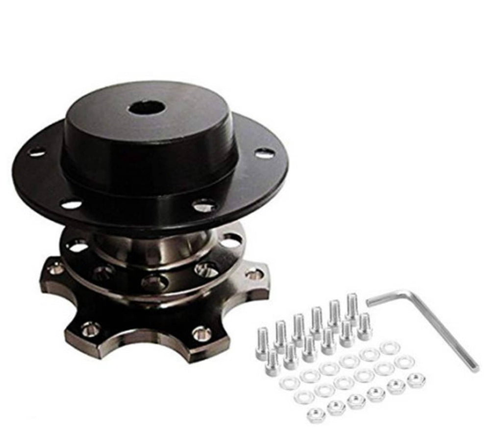 Black steering wheel hub quick release adapter with bolt set and hex key