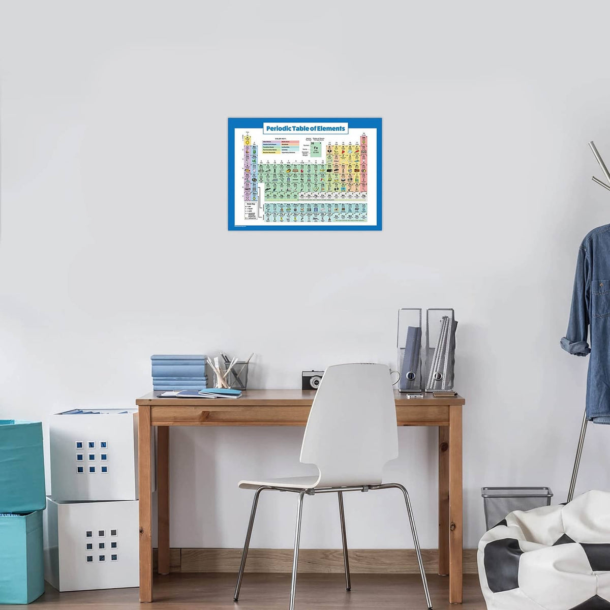 Laminated periodic table of elements poster, small framed wall-mounted view