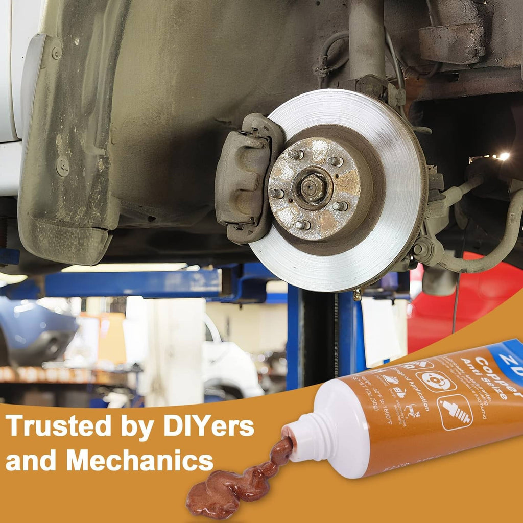 ZDBB copper anti-seize paste being applied from squeeze tube near brake rotor