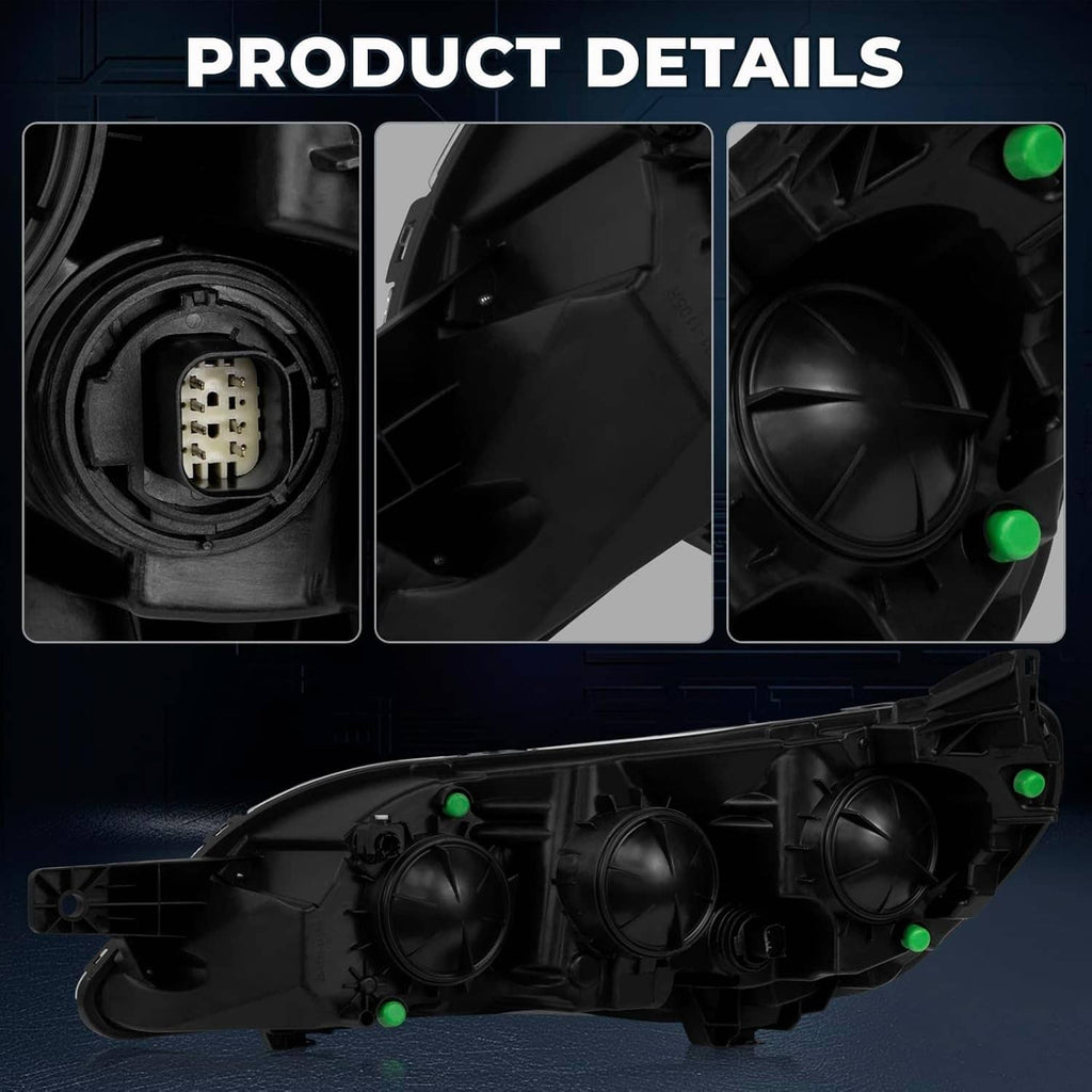 Right halogen headlight rear housing details with bulb socket and green connectors