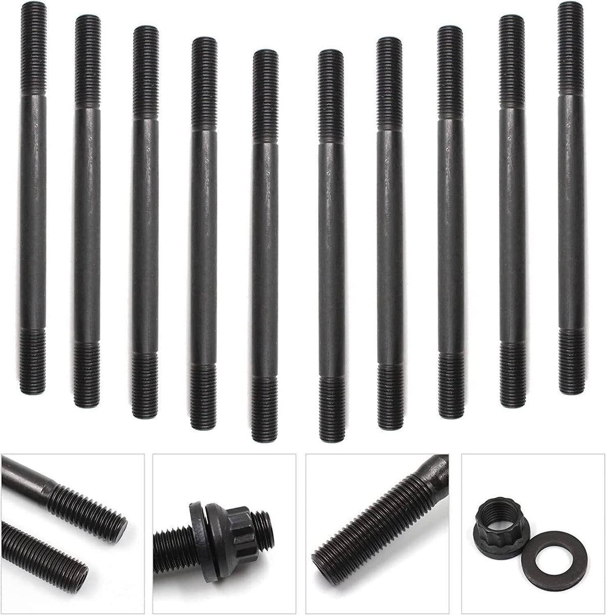 Assorted black threaded engine head studs, long bolts for replacement