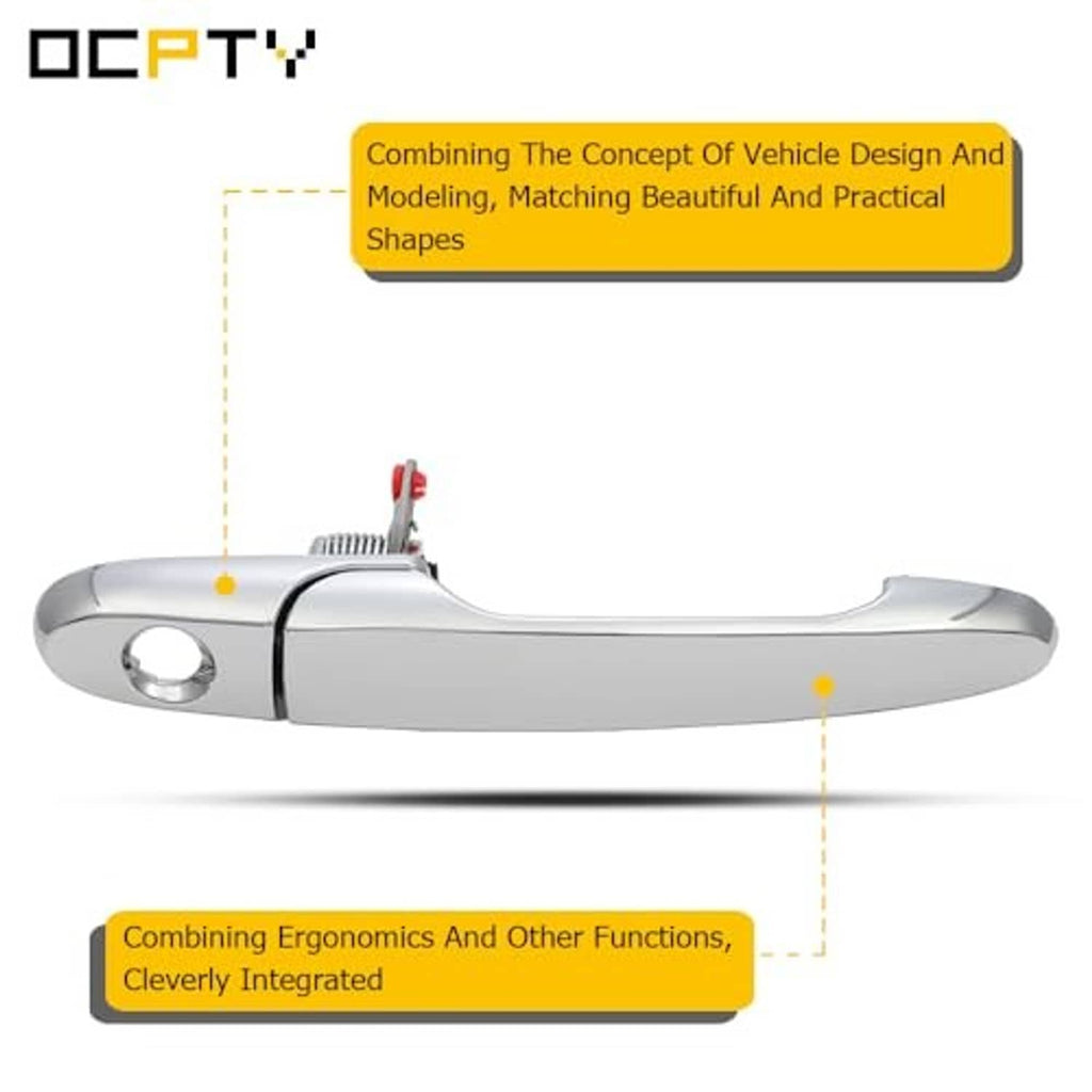 Exterior front right door handle, silver-gray lever style with circular key hole