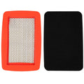Air filter set with red-framed pleated paper filter and black foam prefilter