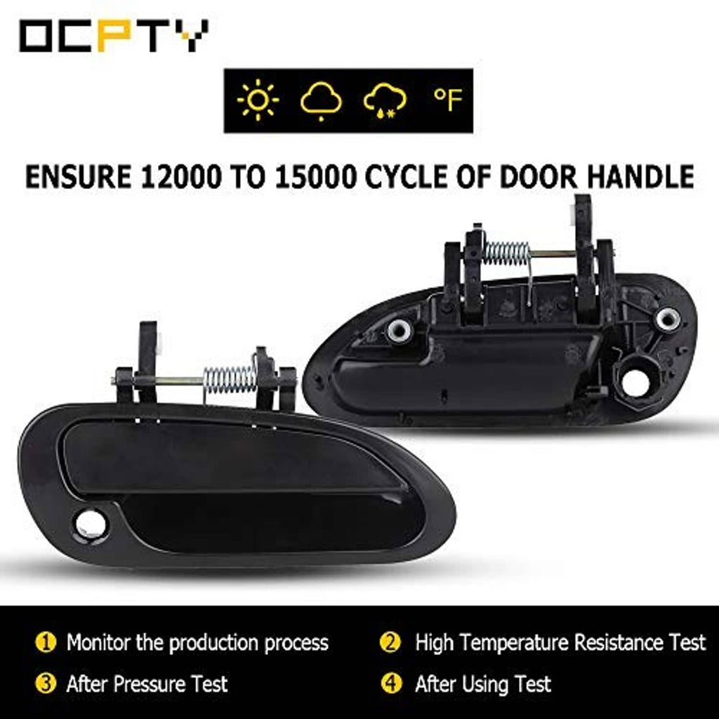 Black exterior door handle set with spring mechanism and mounting base, side-by-side