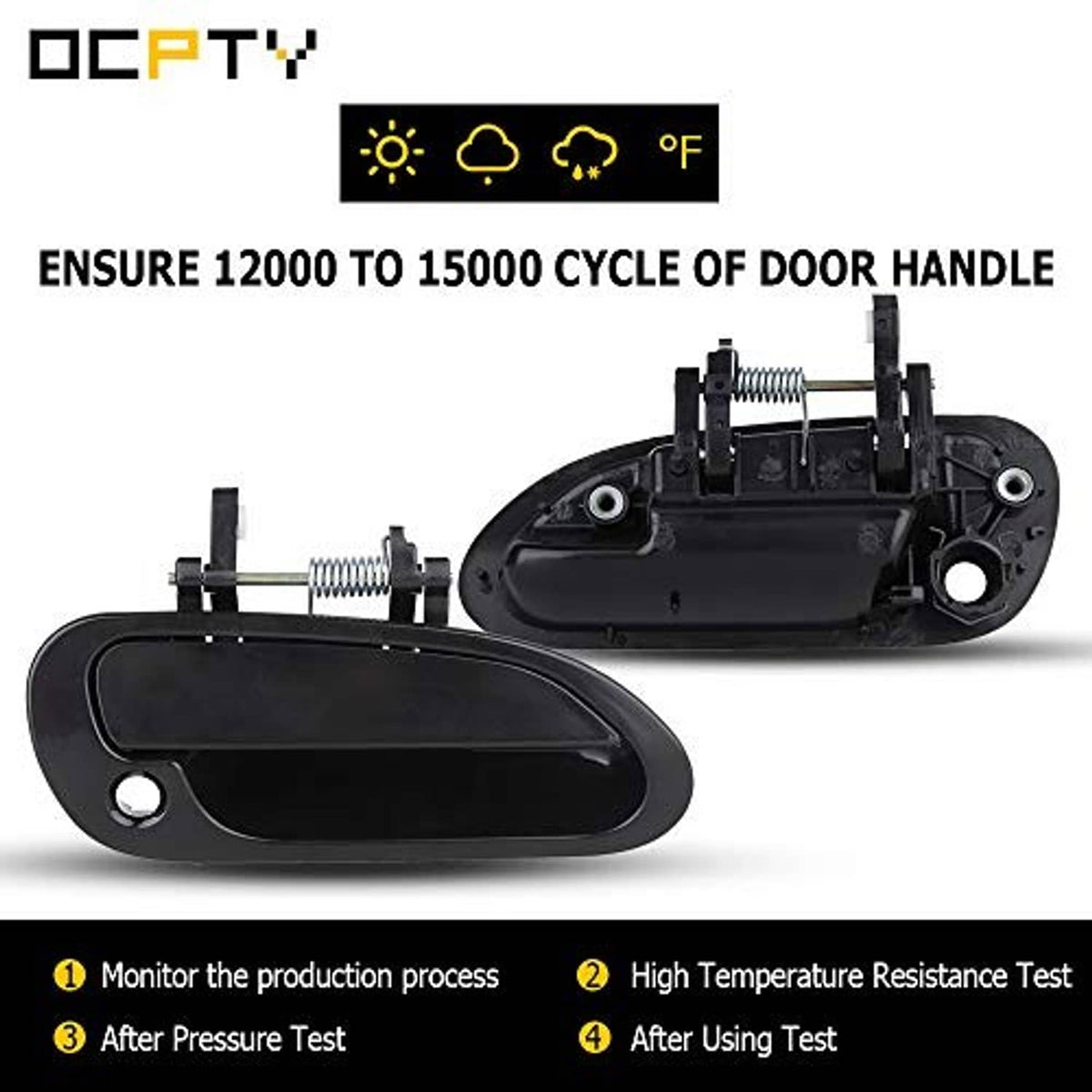Black exterior door handle set with spring mechanism and mounting base, side-by-side