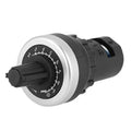 Panel-mount 10K potentiometer with silver bezel and black dial marked 1 to 10