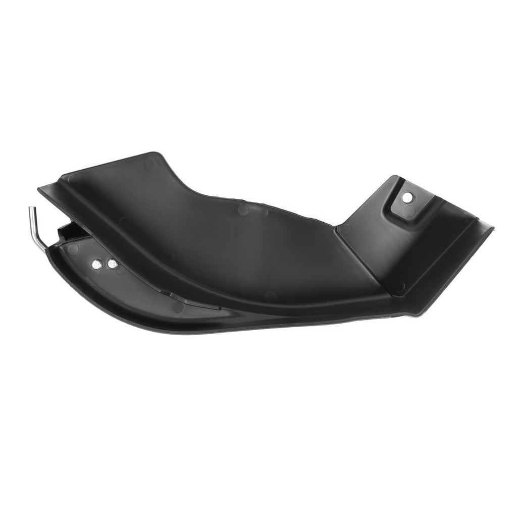 Black mulch plug chute with small side lever and mounting holes, mower deck accessory