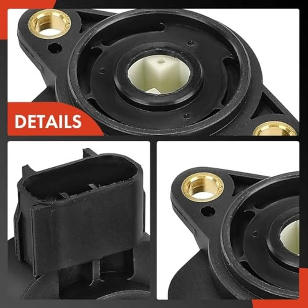 Throttle position sensor detail: round diaphragm, black connector plug, and gold bolts