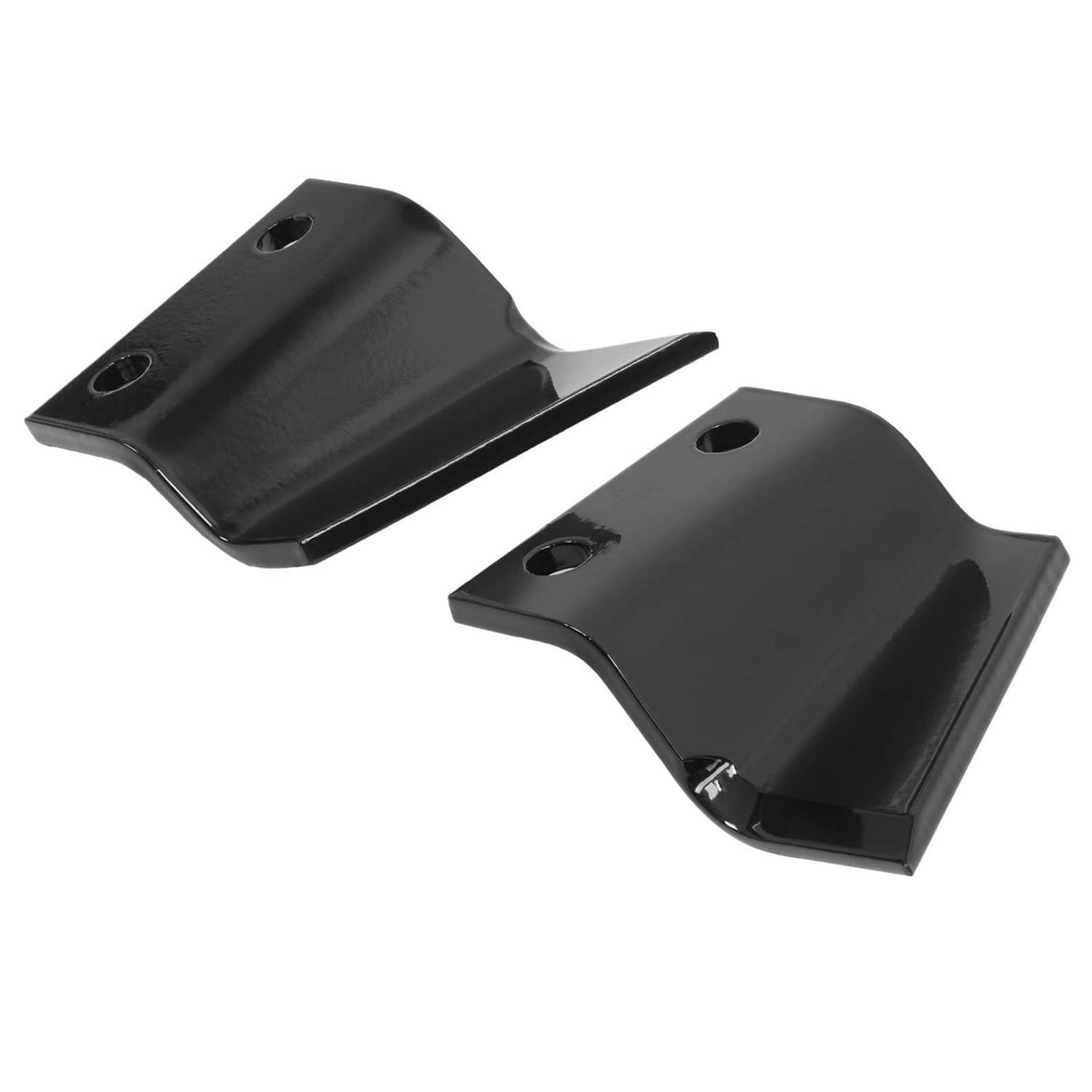Black steel trencher cup tooth for chains, curved profile with two bolt holes