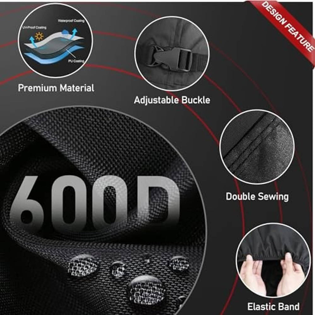 600D black RV tire cover fabric with double stitching and elastic band detail