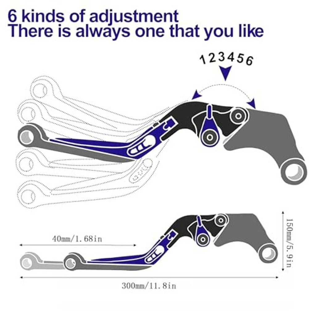 Adjustment diagram for blue and black motorcycle levers with range measurements
