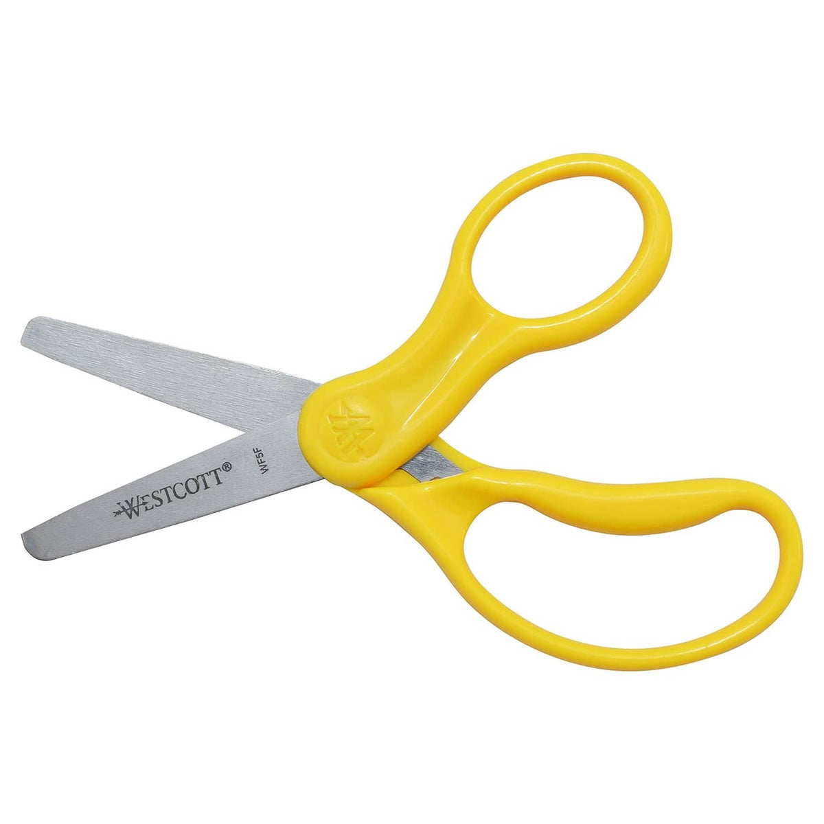Yellow Westcott kids' blunt-tip scissors with gray blades and finger loops