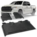 Black TPE floor mats set with ridged pattern and molded channels, 3-piece style