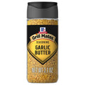 McCormick Grill Mates garlic butter seasoning bottle with dark cap and gold speckled label