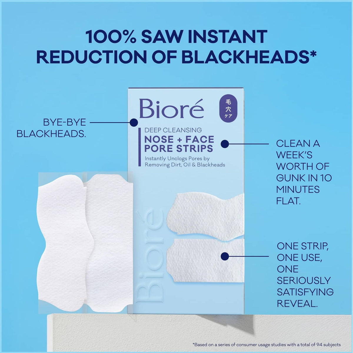 Biore deep cleansing nose + face pore strips with 24 white strip sheets
