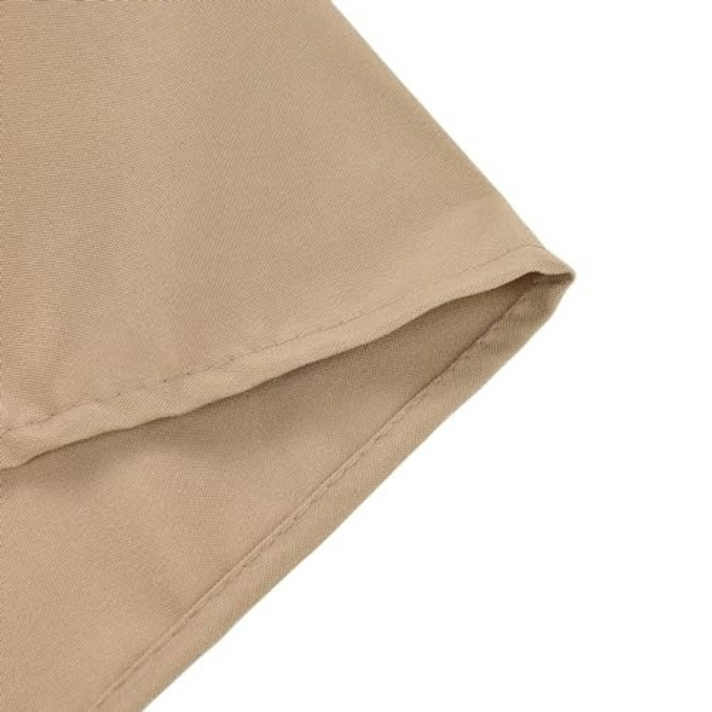 Beige umbrella cover hem with stitched edge detail