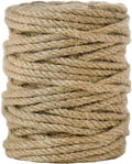 Rolled jute rope coil, natural beige-brown twisted strands with visible fiber texture.