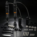 Adjustable rear suspension shocks kit with remote reservoirs and mounting hardware, black finish