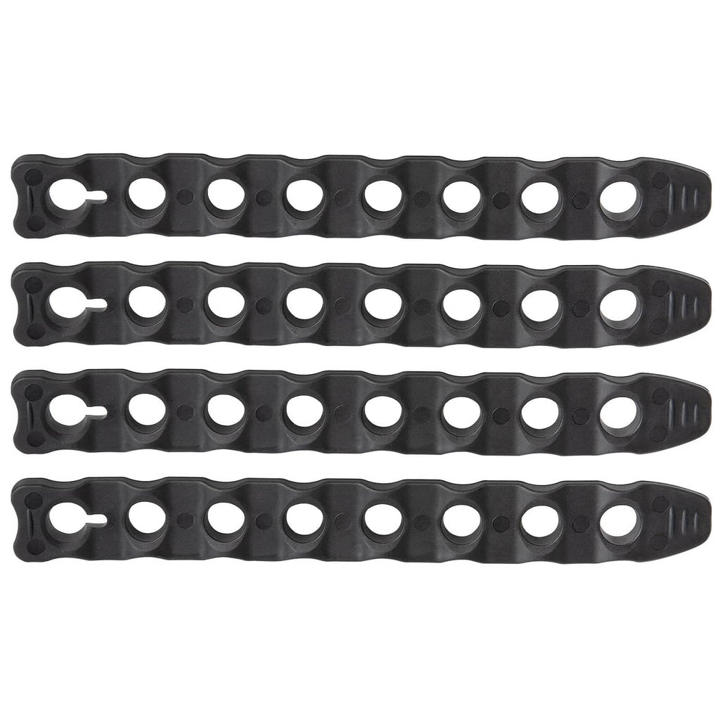 Black wheel stabilizer straps with multiple adjustment holes, set of four