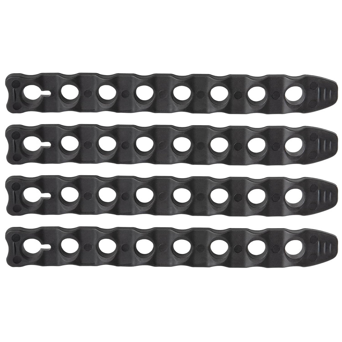 Black wheel stabilizer straps with multiple adjustment holes, set of four