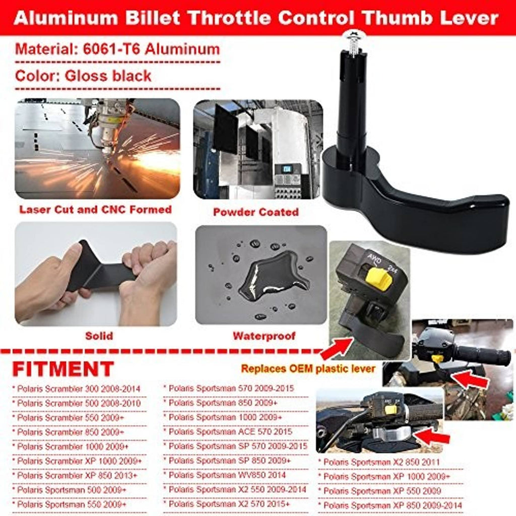 Black aluminum thumb throttle control lever with screw and curved handle