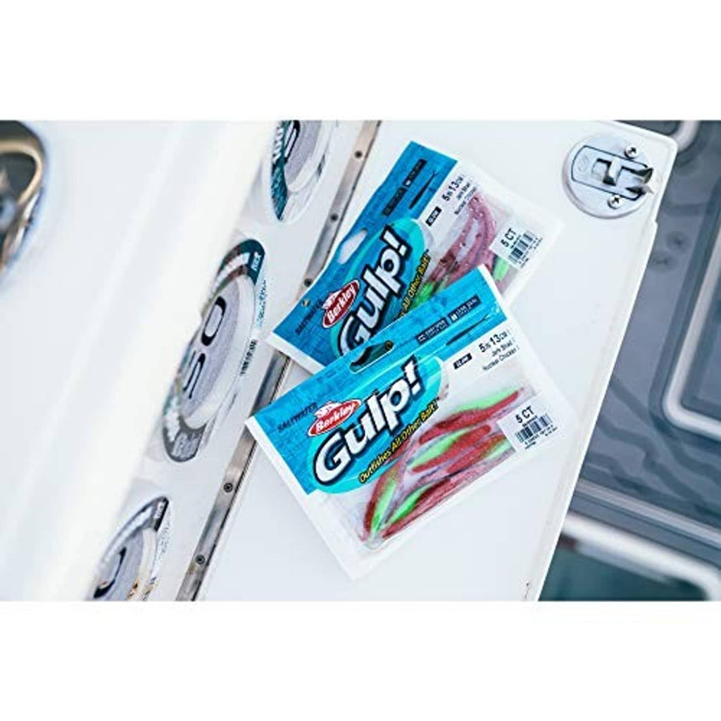 Berkley Gulp jerk shad bait package with green labels and lure images