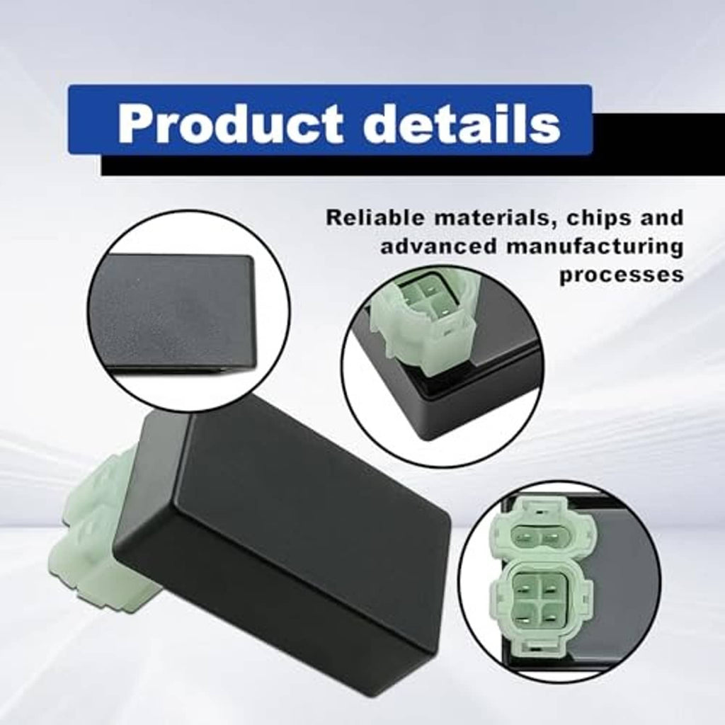 Ignition control module with dark gray housing and light green connector, close-up angle