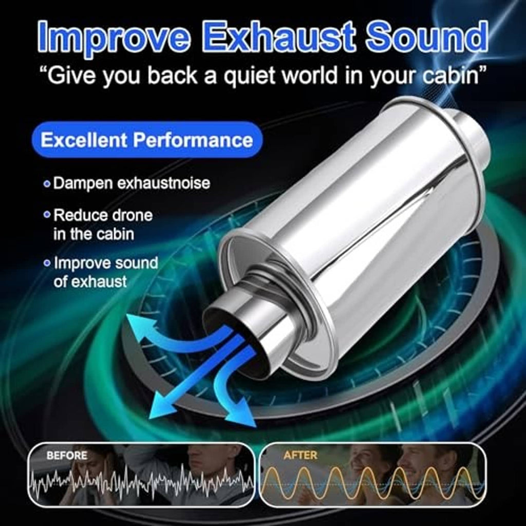 Stainless steel exhaust resonator muffler illustrating sound dampening chamber design