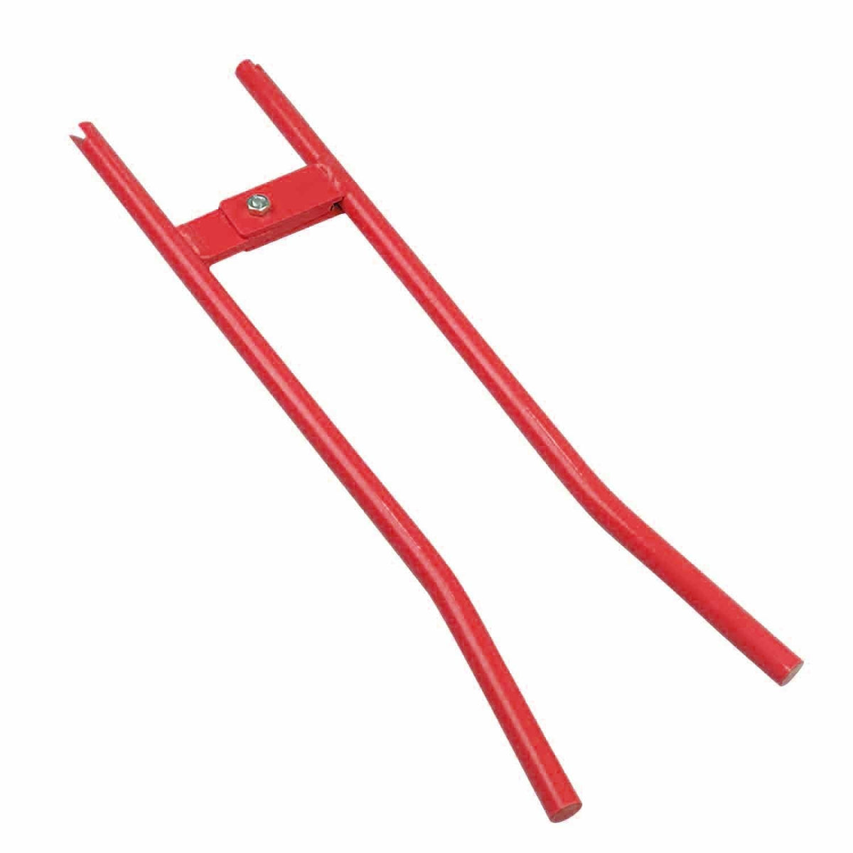 Red truck brake spring tool with two long arms and a cross brace