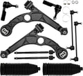 Front suspension control arm and tie rod kit with black rubber boots and hardware