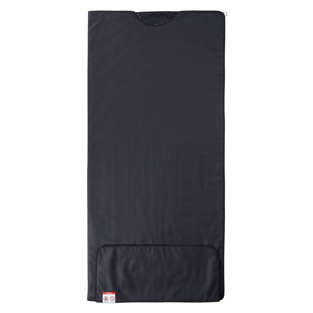 Portable infrared heating sauna blanket in dark gray/black with top oval opening