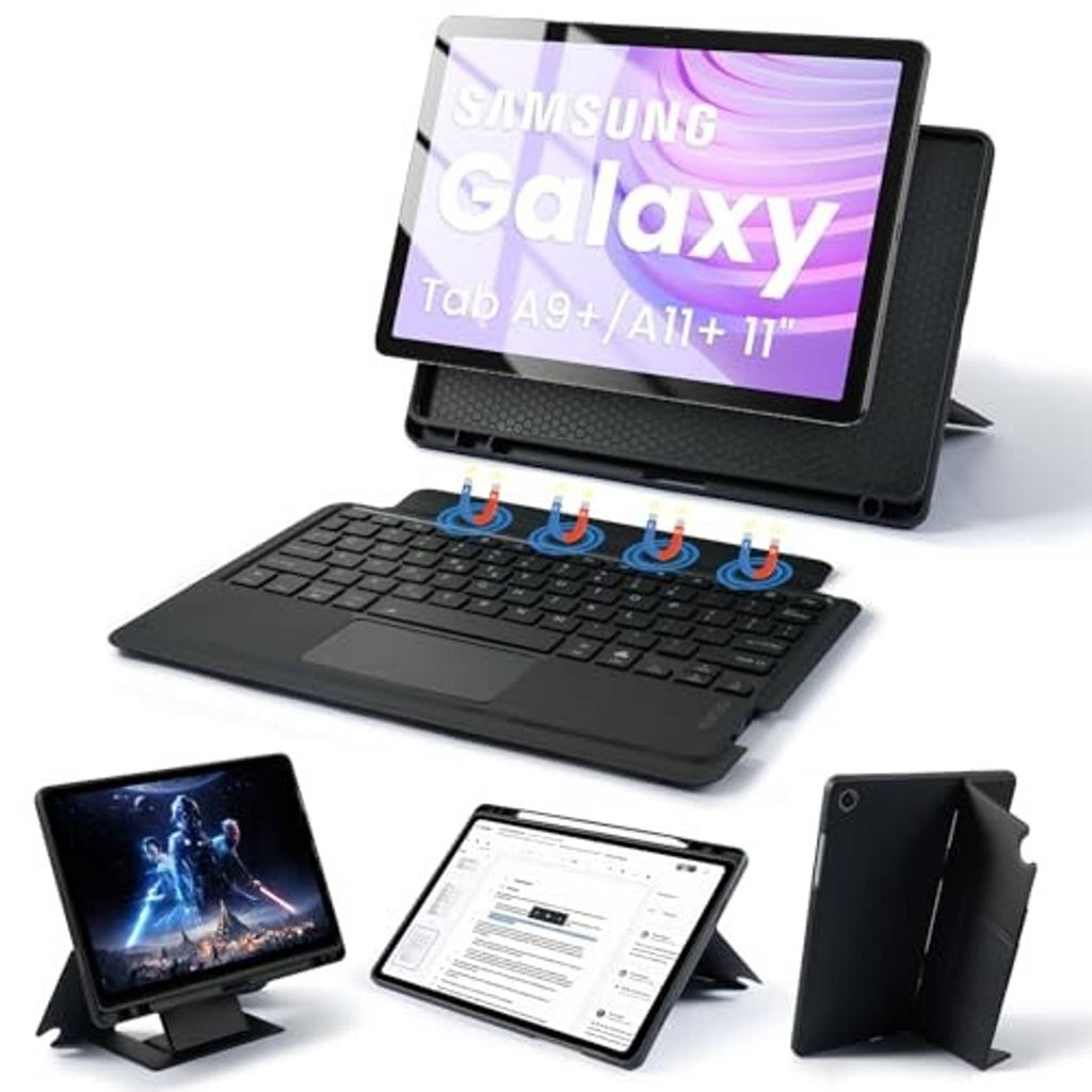 Smart trackpad keyboard case for 11-inch Samsung Tab with keyboard and tablet on stand