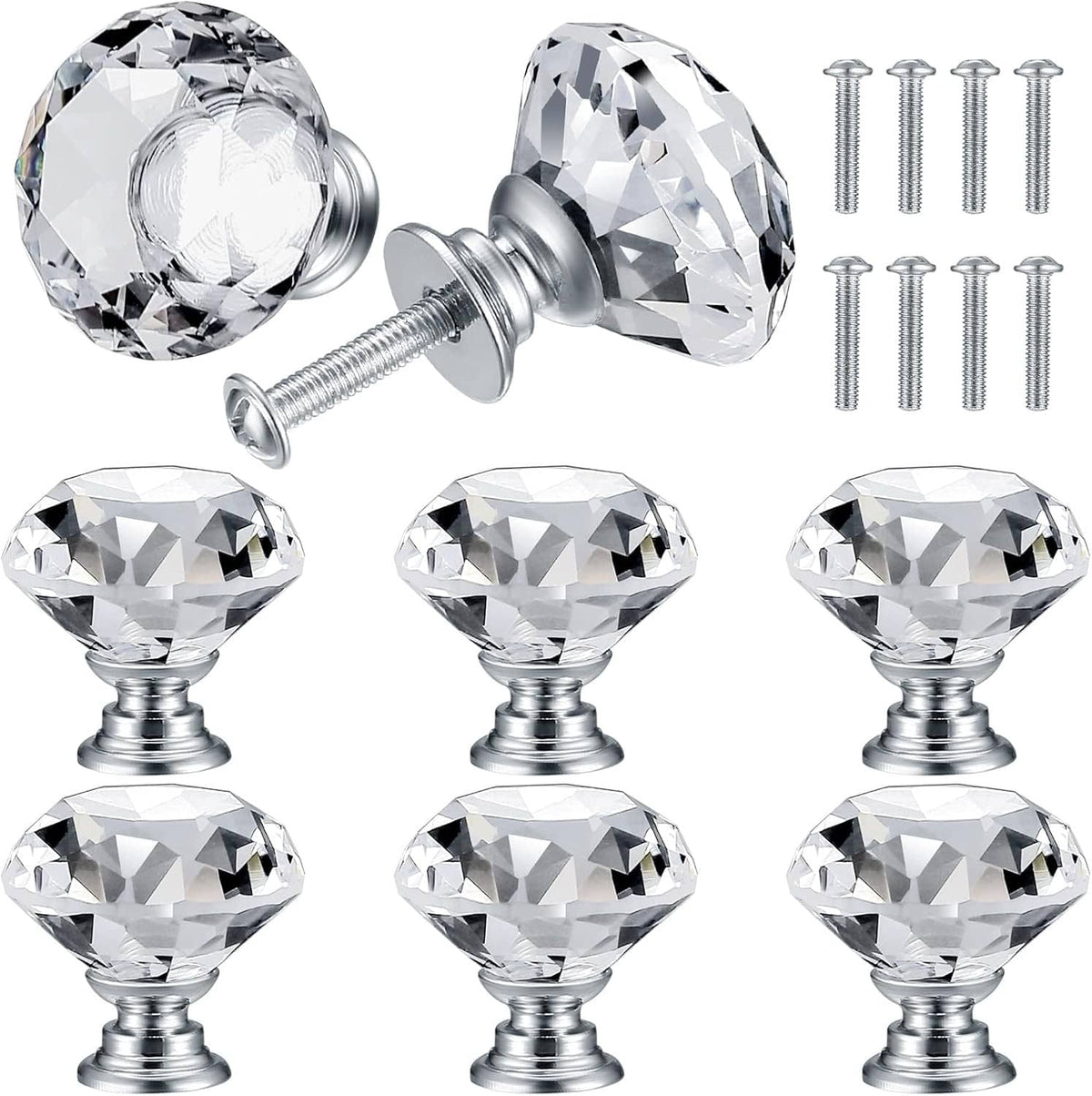 Crystal diamond dresser knobs with metal back plates and threaded screws for installation