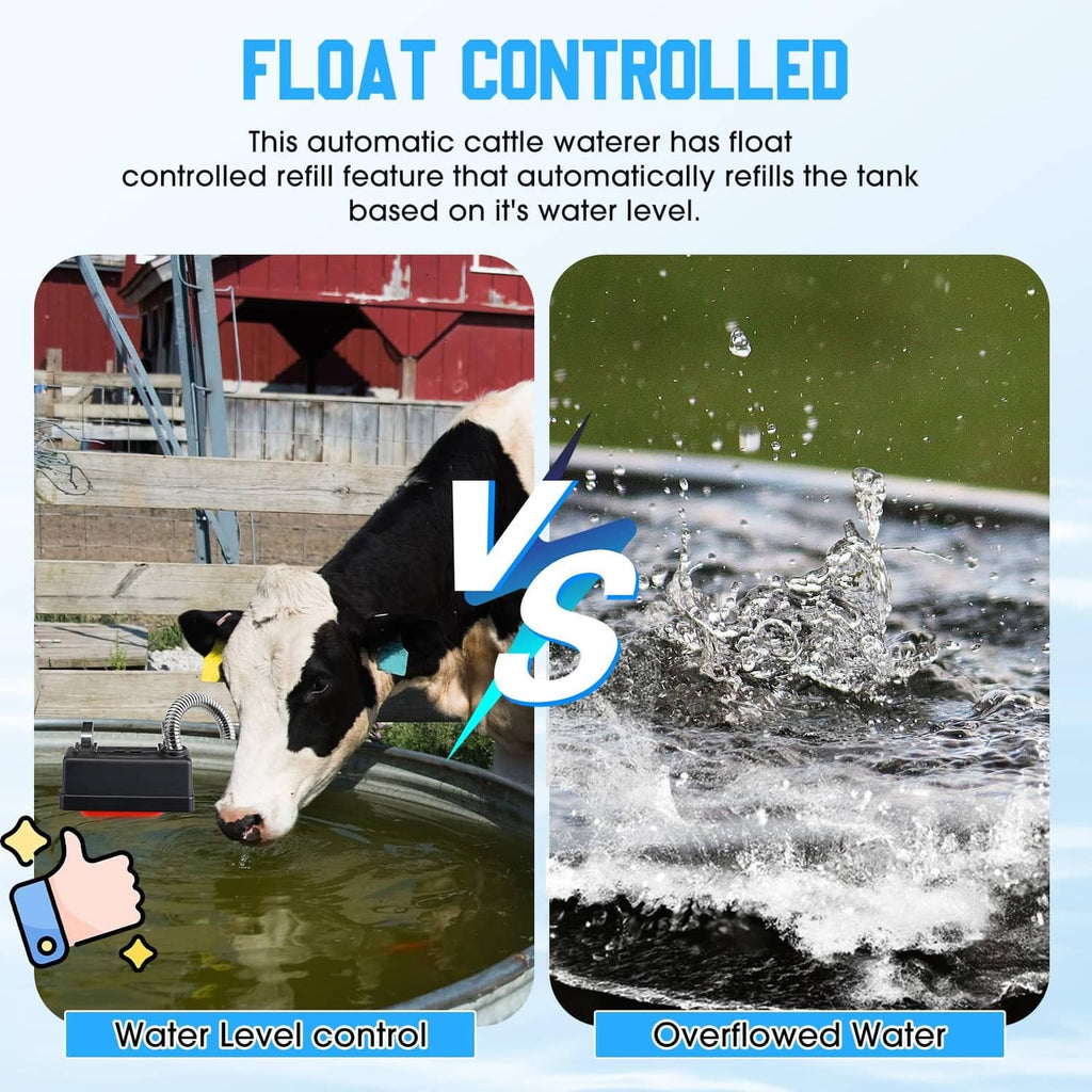 Black float-controlled water refill device showing overflow water control action