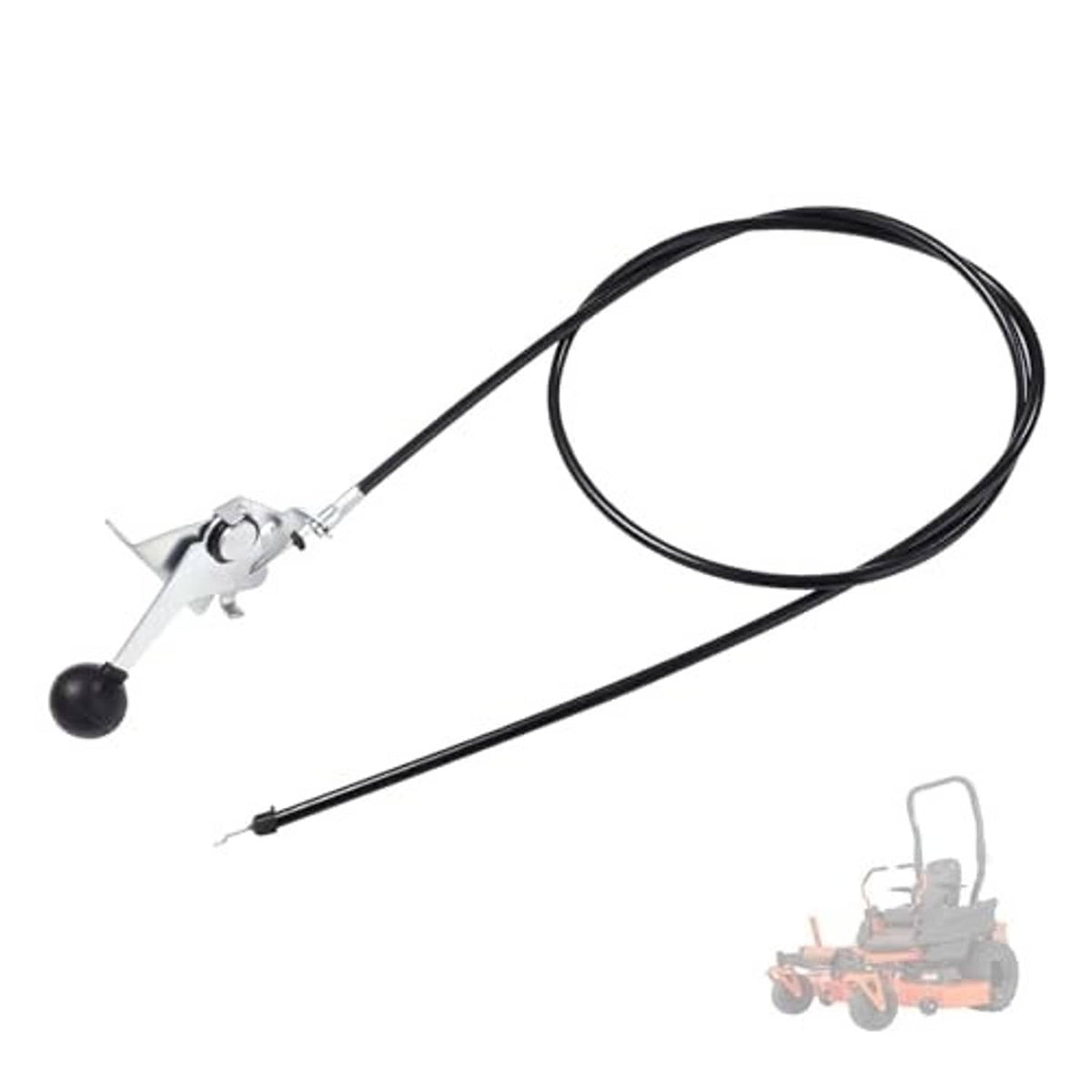 Throttle control cable with silver hand lever, black wire, and black rubber knob
