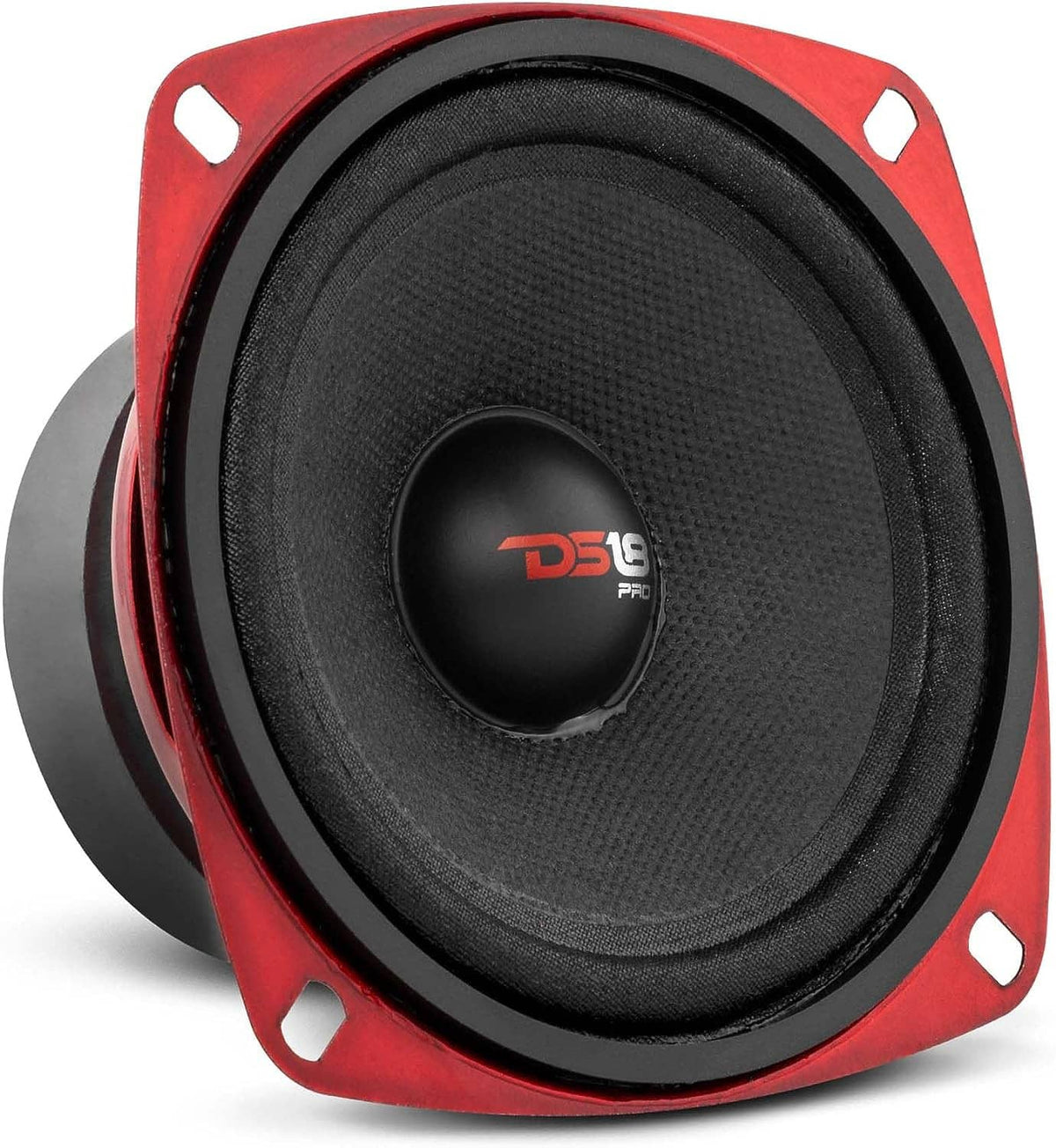4-inch midrange loudspeaker with red steel basket and black cone