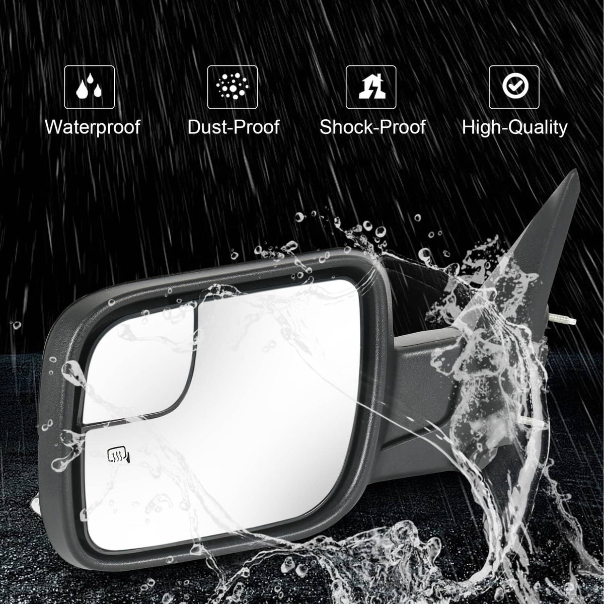 Water-resistant driver-side mirror with clear lens and LED puddle light