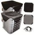 Outdoor AC condenser unit cover set for two units, black fitted fabric tops and sides