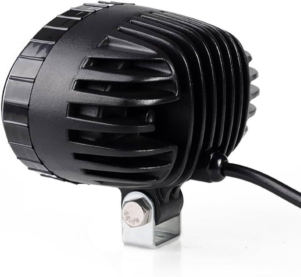 Black LED warning light housing with cooling vents and cable connected mounting base