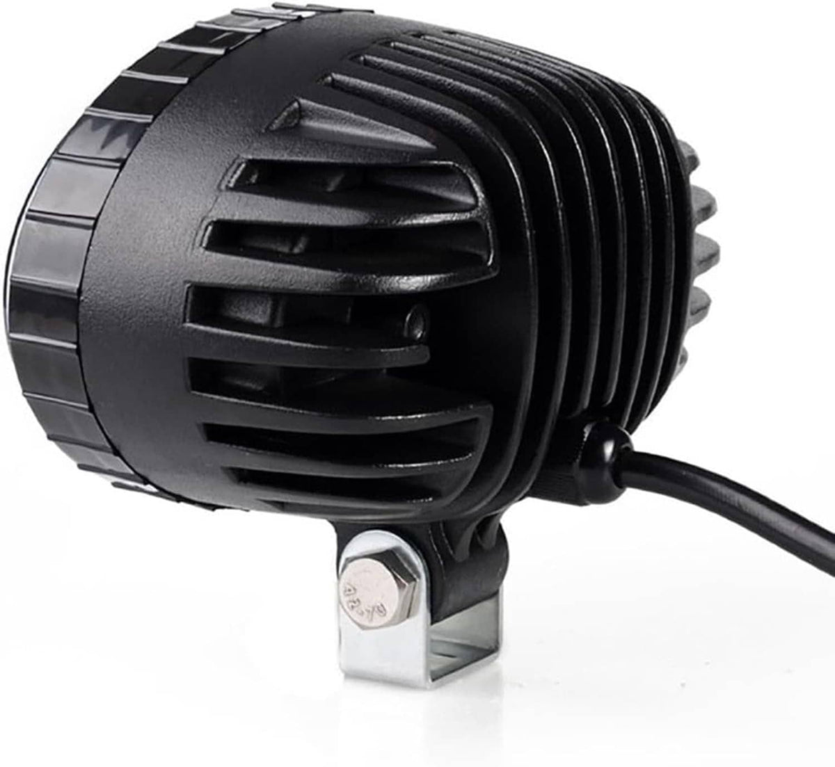 Black LED warning light housing with cooling vents and cable connected mounting base