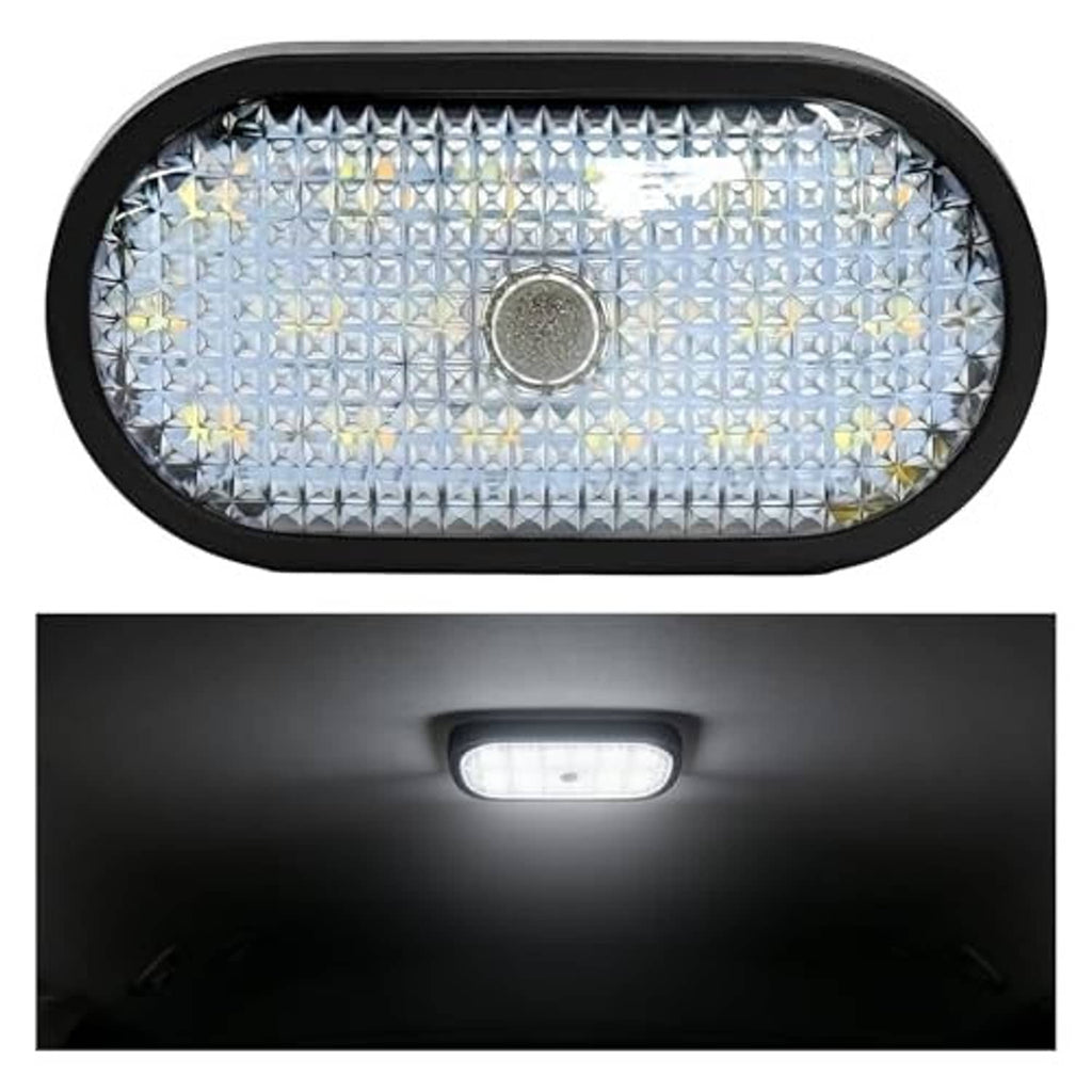 Oval LED dome light with black frame, central round lens, and clear multi-LED face